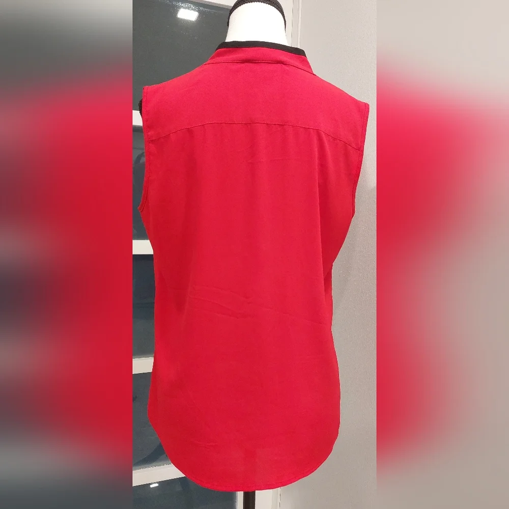 Calvin Klein Red Ruffled Blouse with Black Accents - Picture 4 of 6